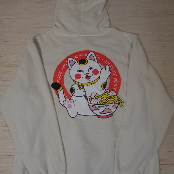 Ripndip Lucky Cat Ramen Graphic Hoodie – Cream, Size Medium Oversized - Picture 1 of 4